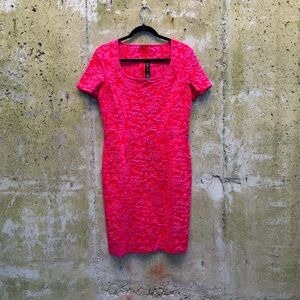 St. John Hot Pink Floral Textured Sheath Dress